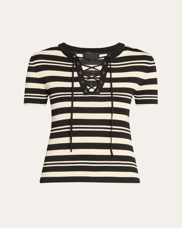 Oaklynn Stripe Lace-Up Silk T-Shirt